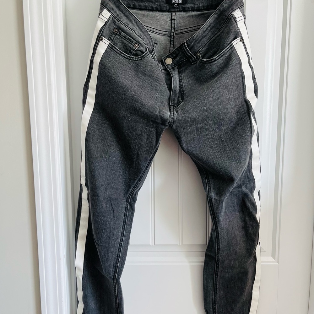 Grey Jeans with White Stripes